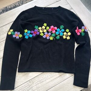 Black Sweater with Colorful Floral Embroidery